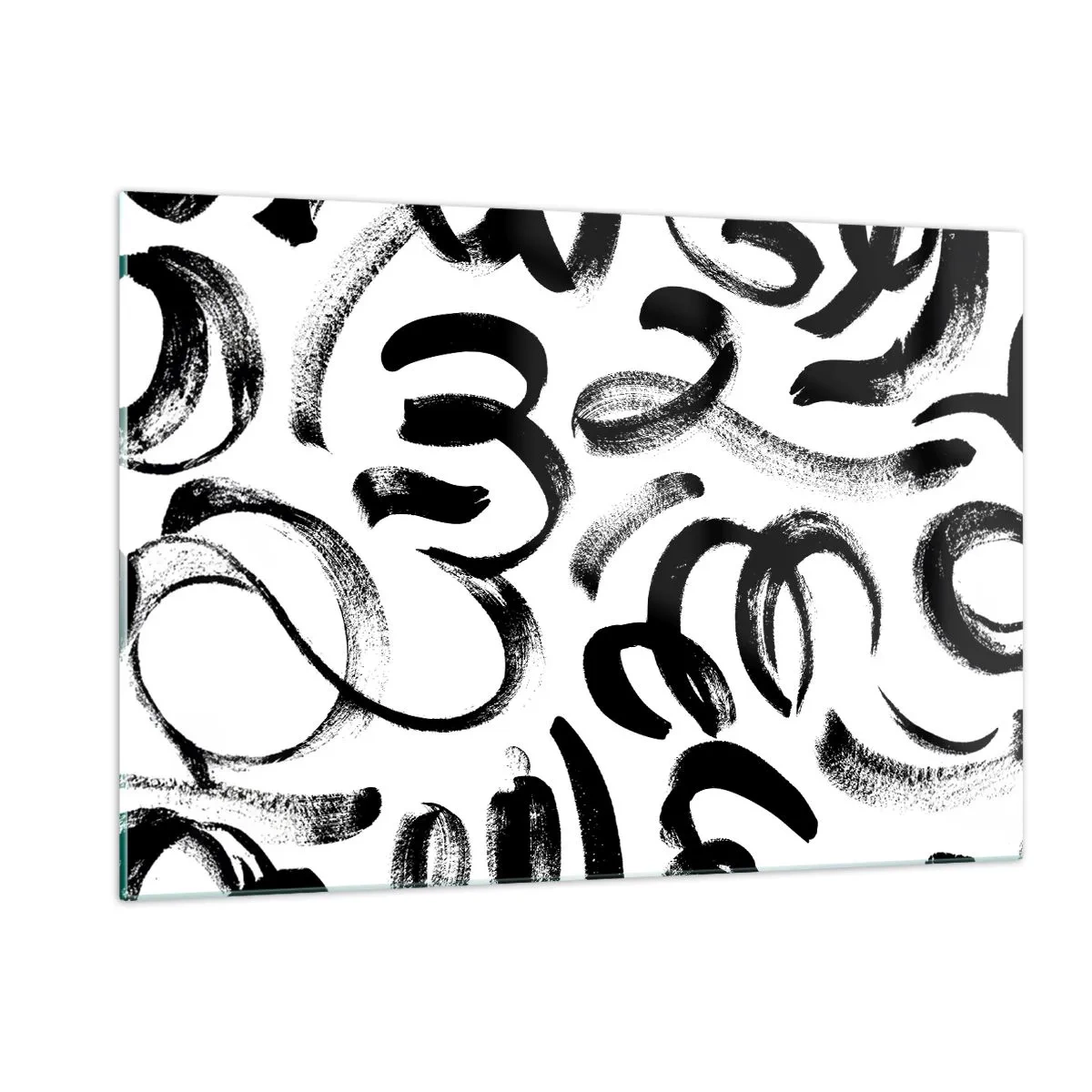 Quadro su vetro - Pennellate astratte in bianco e nero - 120x80cm - Nero su bianco - Decorazione murale moderna per soggiorno e camera da letto ARTTOR
