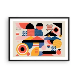 Poster in cornice nera - Forme geometriche colorate in stile retrò - 70x50cm - Composizione: divertiti - Decorazione murale moderna per soggiorno e camera da letto ARTTOR