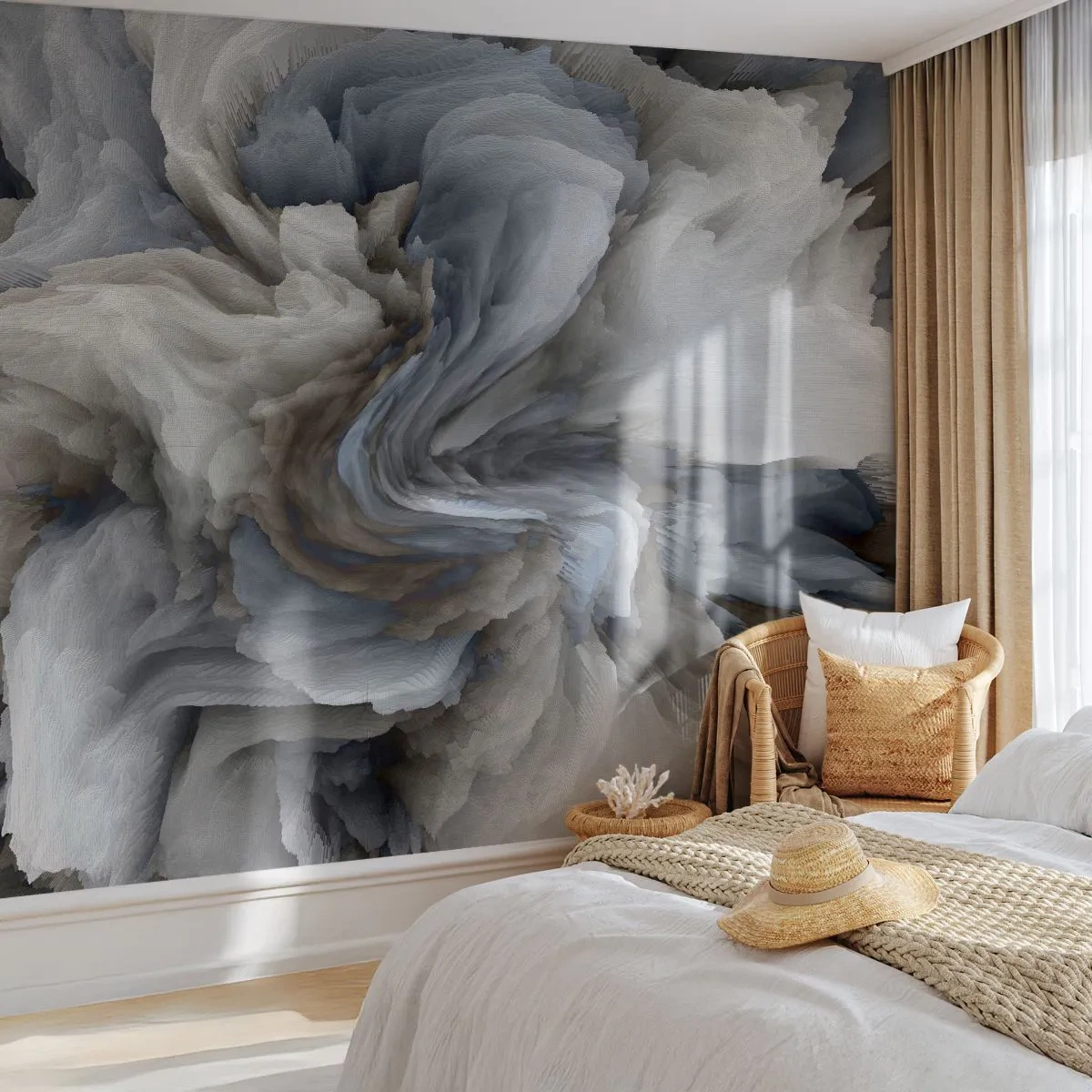 Fotomurali Premium Sand - Un'esplosione astratta di forme che ricordano la pietra e i petali dei fiori. - 100x70cm - Pietra in fiore - Decorazione murale moderna per soggiorno e camera da letto ARTTOR