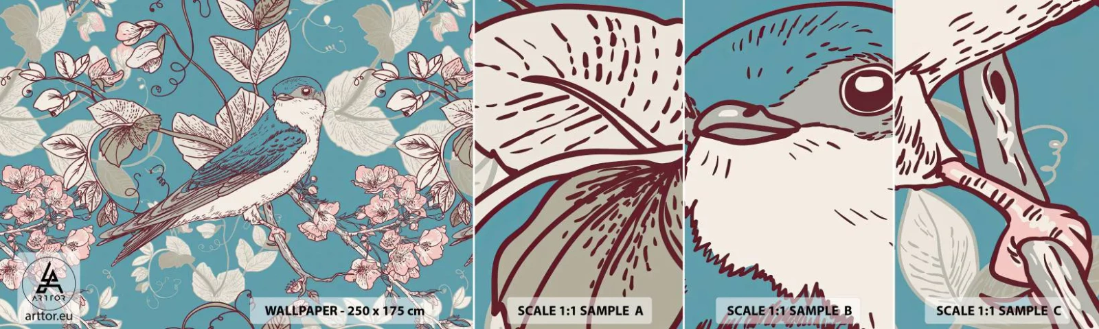 Campione di Fotomurale Adesivo Deluxe Sticker - Sul pioppo riflessi e cinguettii - Astrazione, Rondine, Uccello - 100x30 cm