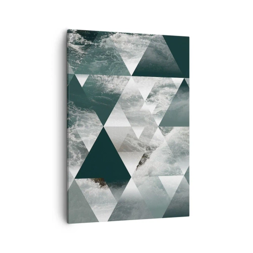 Quadro su tela - Stampe su Tela - Motivo geometrico con motivo a onde nei toni del verde - 50x70cm - Prospettiva di cristallo - Decorazione murale moderna per soggiorno e camera da letto ARTTOR