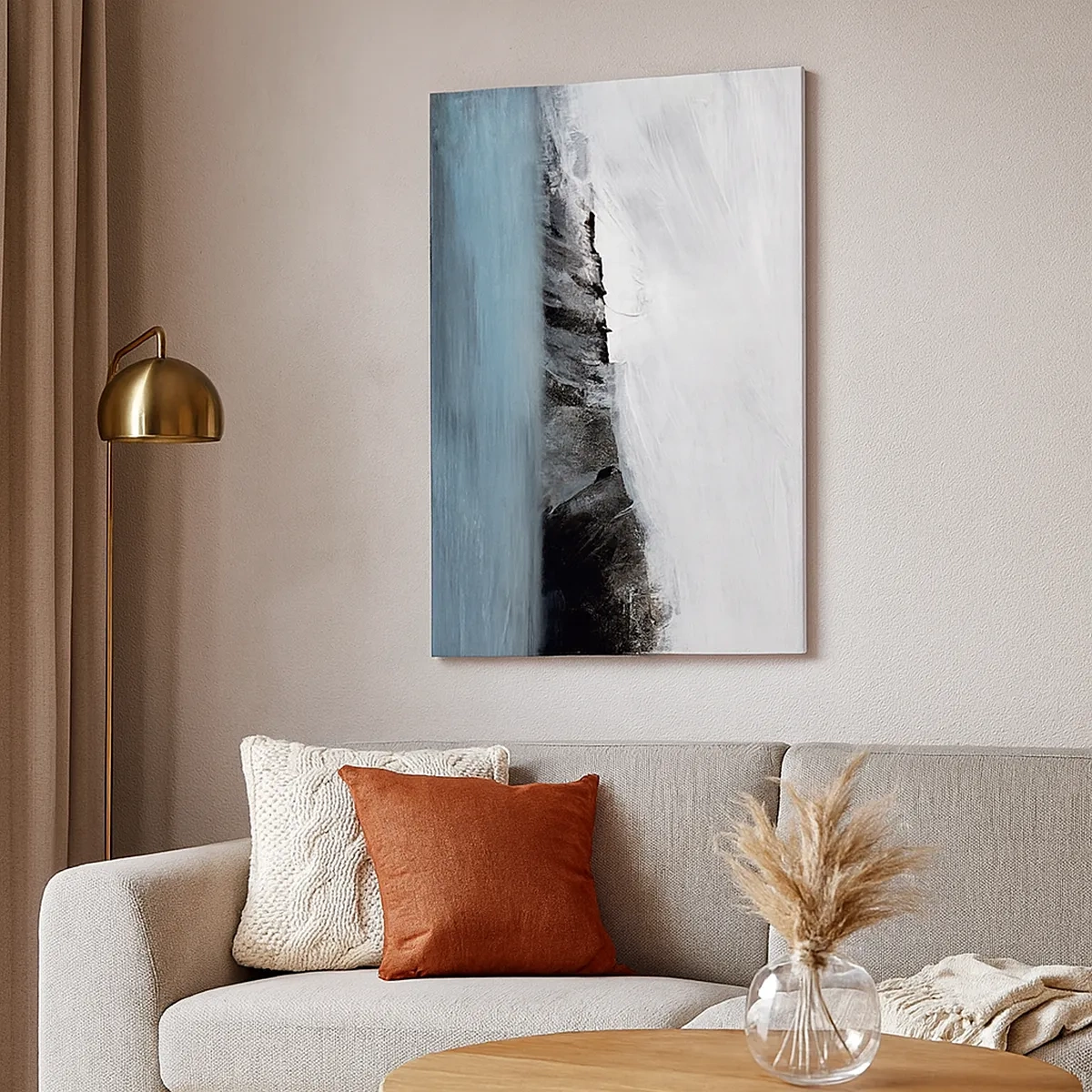 Quadro su tela - Stampe su Tela - Paesaggio astratto con acqua e una costa rocciosa - 50x70cm - Acqua-terra: lo scontro degli elementi - Decorazione murale moderna per soggiorno e camera da letto ARTTOR