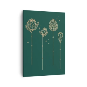 Quadro su tela - Stampe su Tela - Disegni dorati di erbe su sfondo verde scuro - 50x70cm - La famiglia delle erbe - Decorazione murale moderna per soggiorno e camera da letto ARTTOR