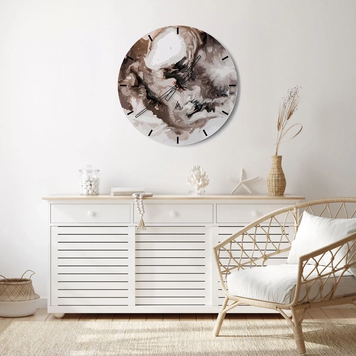 Orologio da parete - Orologio in Vetro - Motivo astratto nei toni del marrone, bianco e grigio - 30x30cm - La nascita della galassia - Decorazione murale moderna per soggiorno, cucina e camera da letto ARTTOR