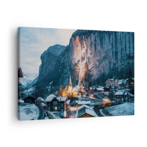 Quadro su tela - Stampe su Tela - Un pittoresco villaggio invernale circondato dalle montagne - 70x50cm - Lo spirito luminoso dell'inverno - Decorazione murale moderna per soggiorno e camera da letto ARTTOR