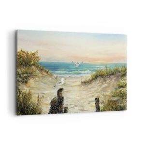 Quadro su tela - Stampe su Tela - Costa con gabbiani e dune al tramonto - 100x70cm - Silenzio senza vento - Decorazione murale moderna per soggiorno e camera da letto ARTTOR