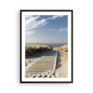 Poster in cornice nera - Sentiero sulla spiaggia attraverso le dune con cielo azzurro - 50x70cm - Dopo la duna, nel fruscio dell'erba - Decorazione murale moderna per soggiorno e camera da letto ARTTOR
