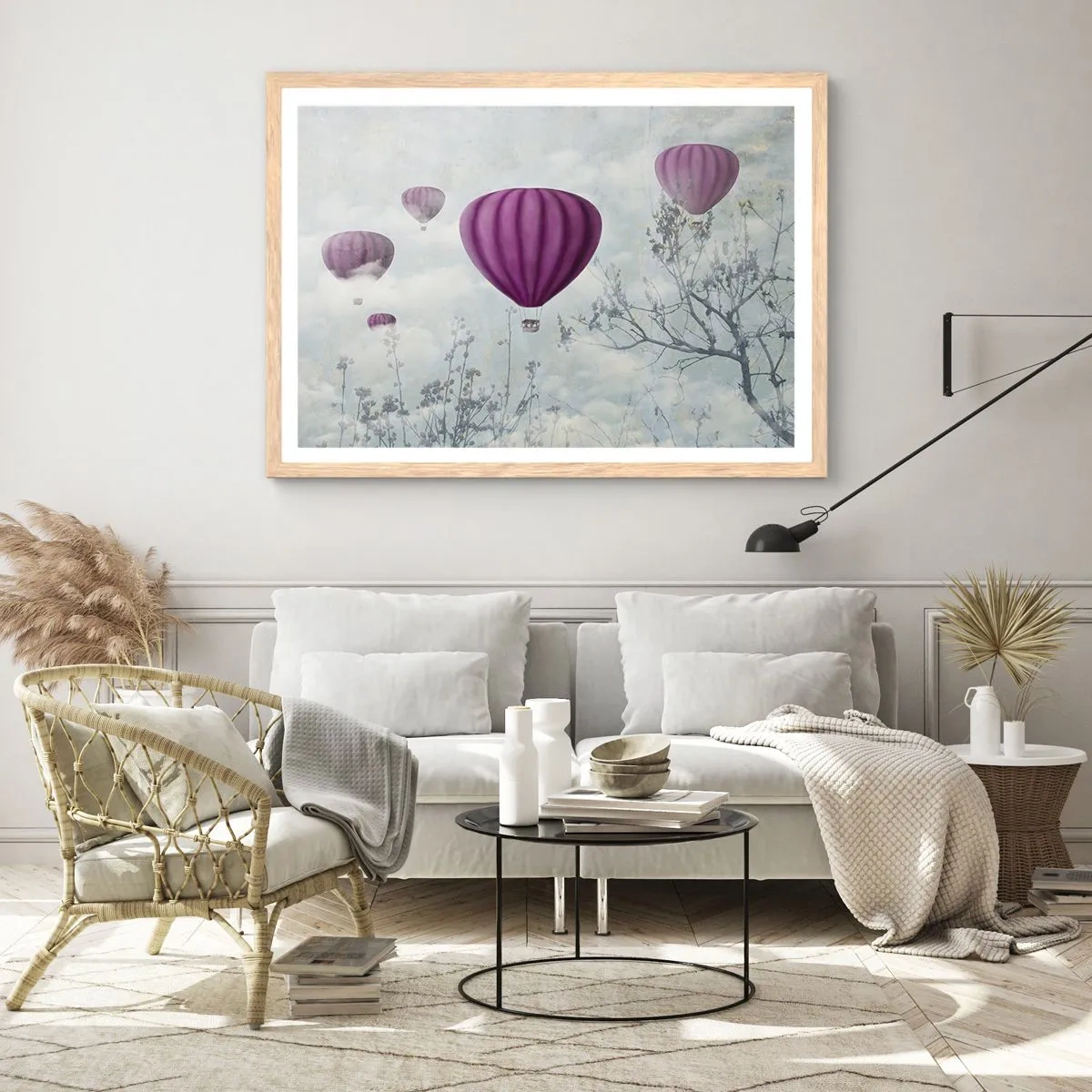 Poster in cornice rovere chiaro - Come navi nel cielo - 100x70 cm