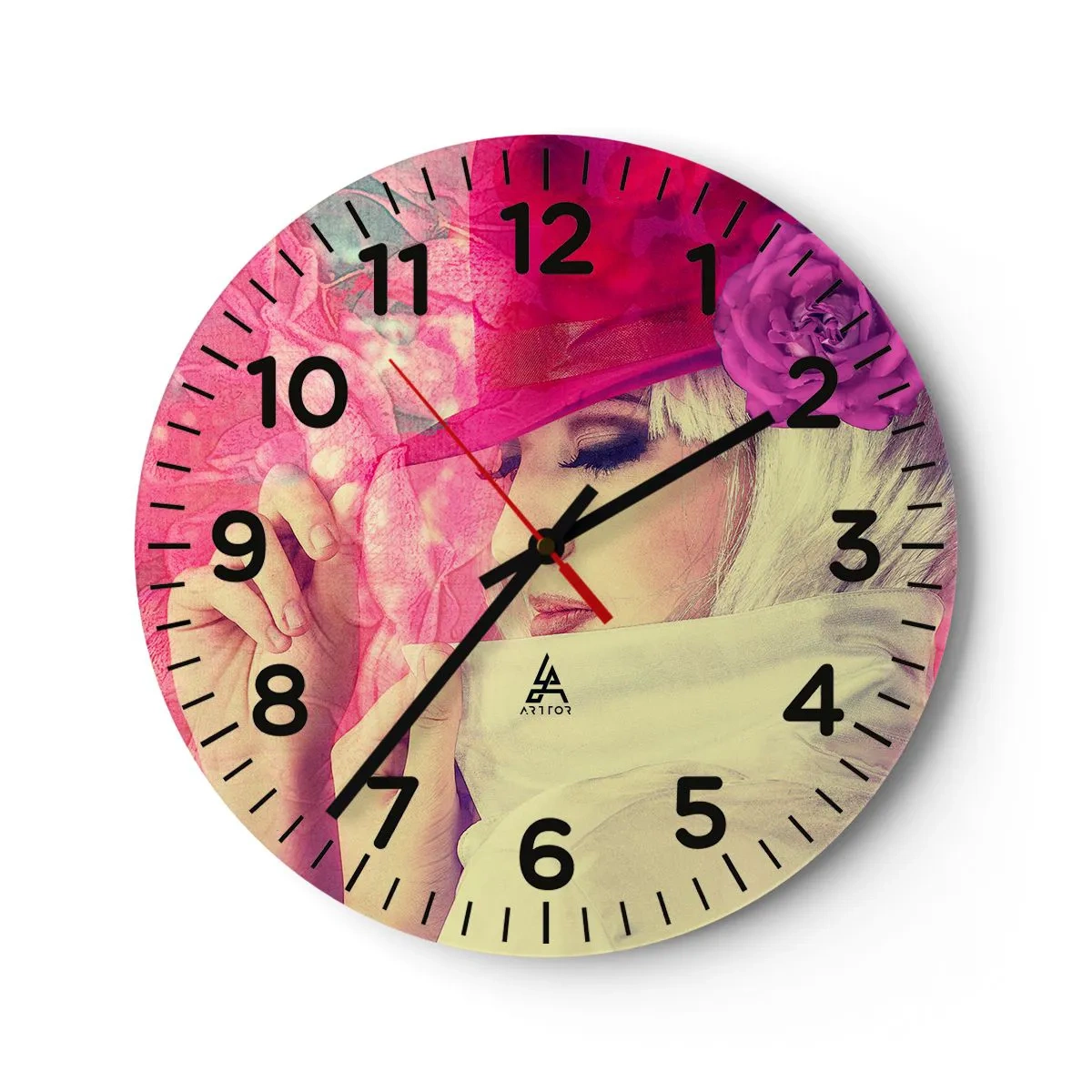 Orologio da parete - Orologio in Vetro - Ritratto retro nei vapori di rosa - 30x30 cm