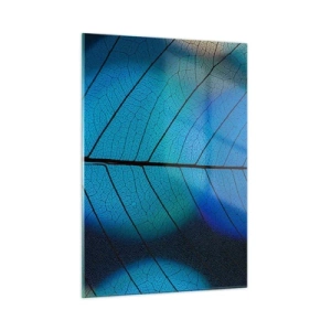 Quadro su vetro - Primo piano di una foglia blu che mostra la struttura delle venature. - 50x70cm - Struttura intricata - Decorazione murale moderna per soggiorno e camera da letto ARTTOR
