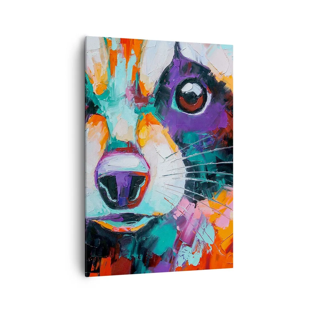 Quadro su tela - Stampe su Tela - Un ritratto colorato di un procione nello stile della pittura espressiva. - 70x100cm - Solo buone emozioni - Decorazione murale moderna per soggiorno e camera da letto ARTTOR