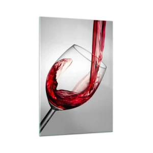 Quadro su vetro - Un bicchiere di vino rosso versato su uno sfondo chiaro - 70x100cm - Colore - movimento - suono - Decorazione murale moderna per soggiorno e camera da letto ARTTOR