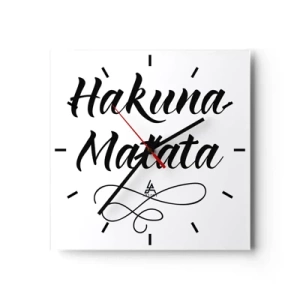 Orologio da parete - Orologio in Vetro - Citazione di Hakuna Matata in un elegante carattere su sfondo bianco - 30x30cm - Il miglior consiglio - Decorazione murale moderna per soggiorno e camera da letto ARTTOR