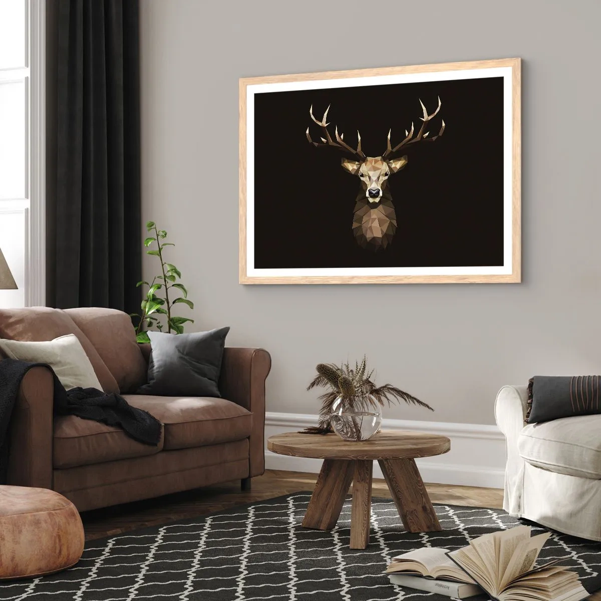Poster in cornice rovere chiaro - Cervo cubista - 70x50 cm