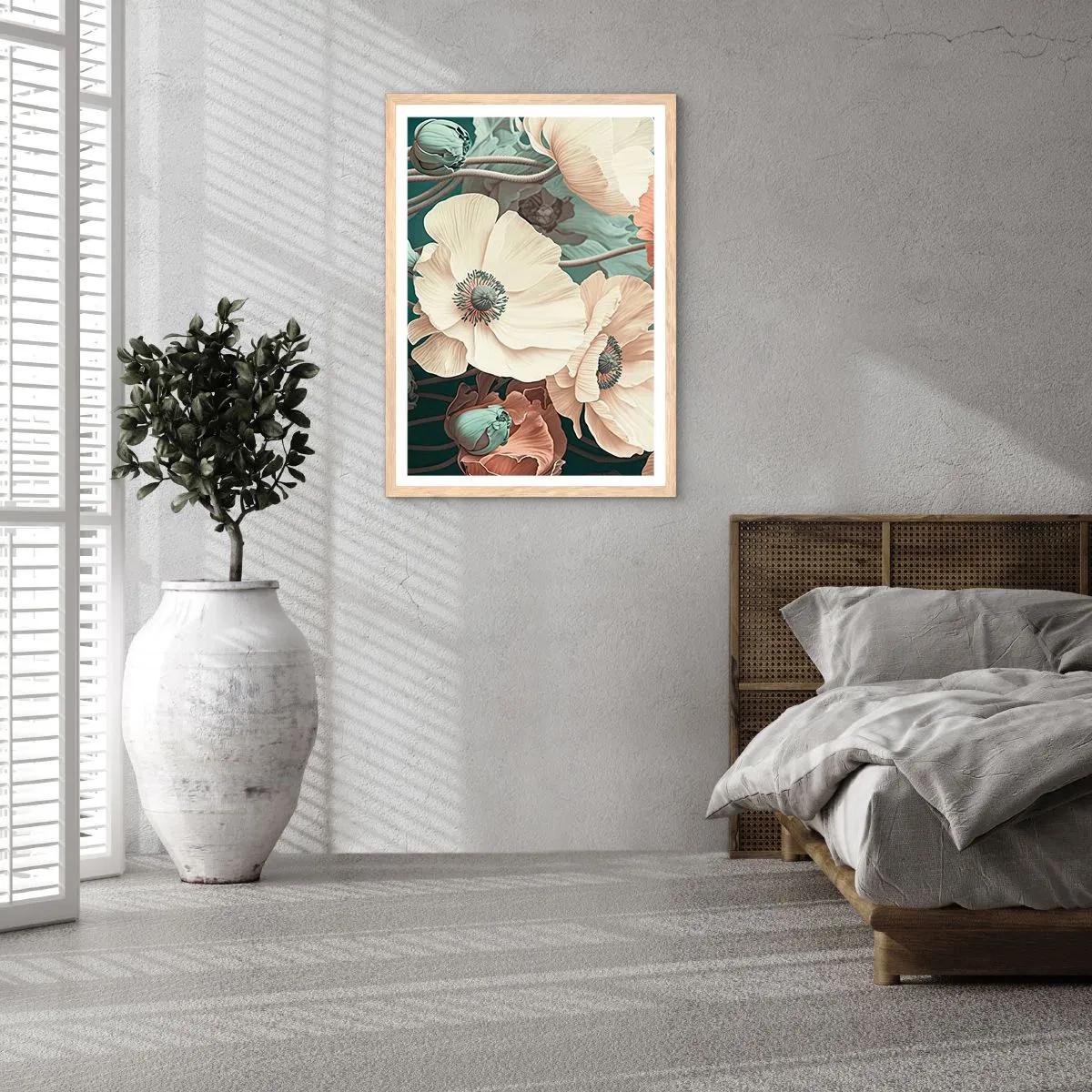 Poster in cornice rovere chiaro - Il sussurro dei papaveri - 30x40 cm