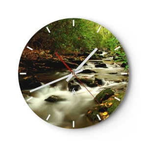 Orologio da parete - Orologio in Vetro - Un ruscello nella foresta circondato dal verde - 30x30cm - Come argento liquido - Decorazione murale moderna per soggiorno, cucina e camera da letto ARTTOR