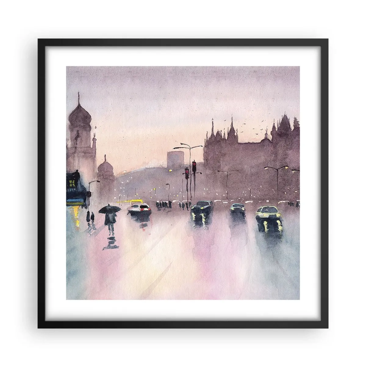 Poster in cornice nera - Nella nebbia piovigginosa - 50x50 cm