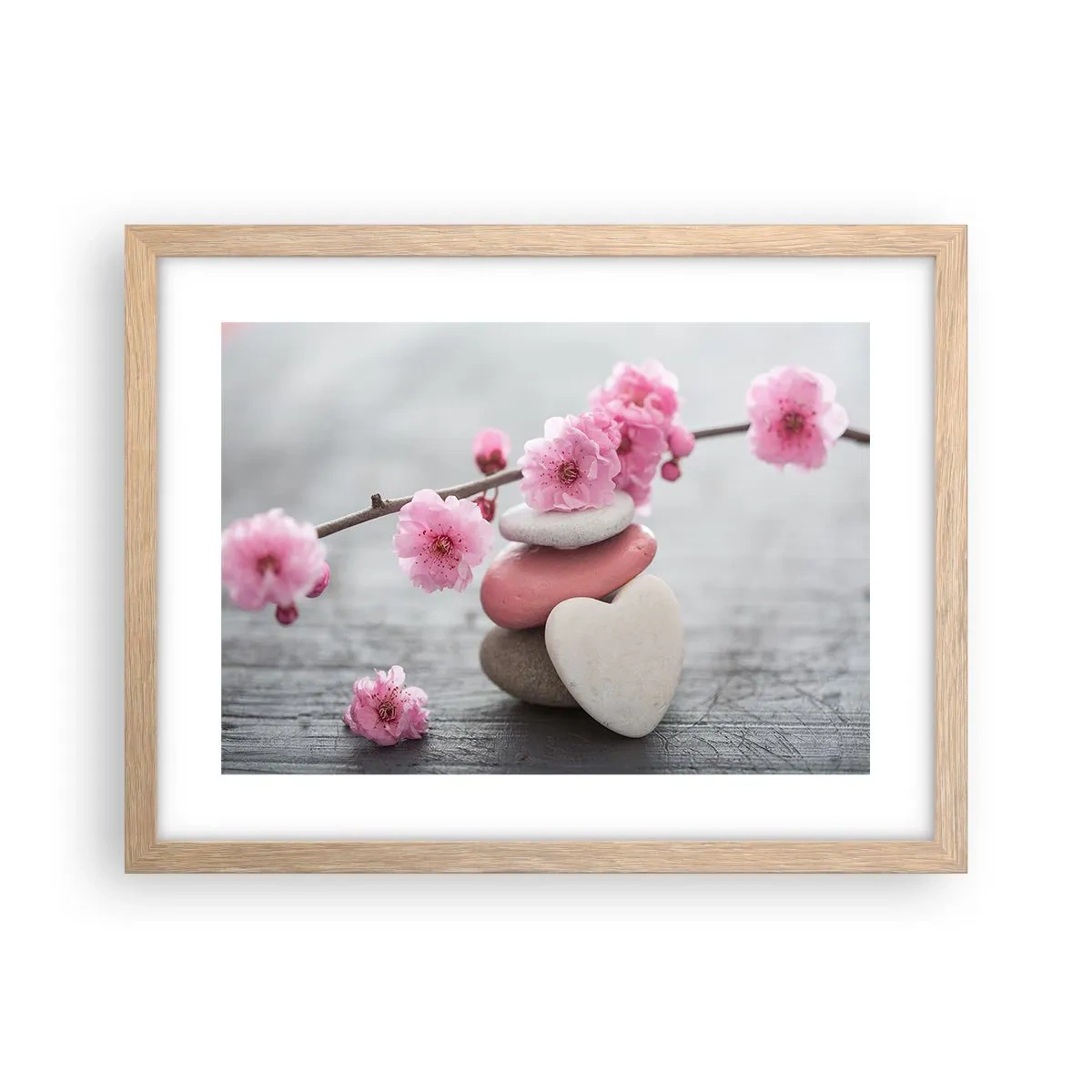 Poster in cornice rovere chiaro - Serenità con fiori di ciliegio - 40x30 cm