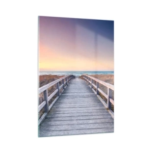 Quadro su vetro - Molo di legno che conduce alla spiaggia al tramonto - 50x70cm - Aurora serale baltica - Decorazione murale moderna per soggiorno e camera da letto ARTTOR