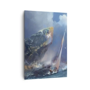 Quadro su tela - Stampe su Tela - Una barca a vela in tempesta ai piedi di una roccia enorme - 70x100cm - Vince chi ha coraggio - Decorazione murale moderna per soggiorno e camera da letto ARTTOR