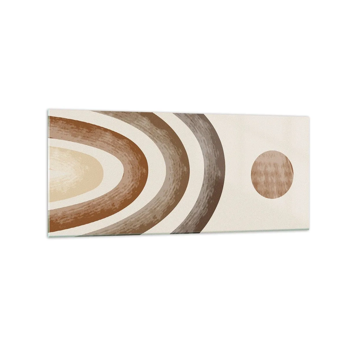 Quadro su vetro - Motivo planetario geometrico nei toni del marrone - 120x50cm - In una galassia lontana - Decorazione murale moderna per soggiorno e camera da letto ARTTOR