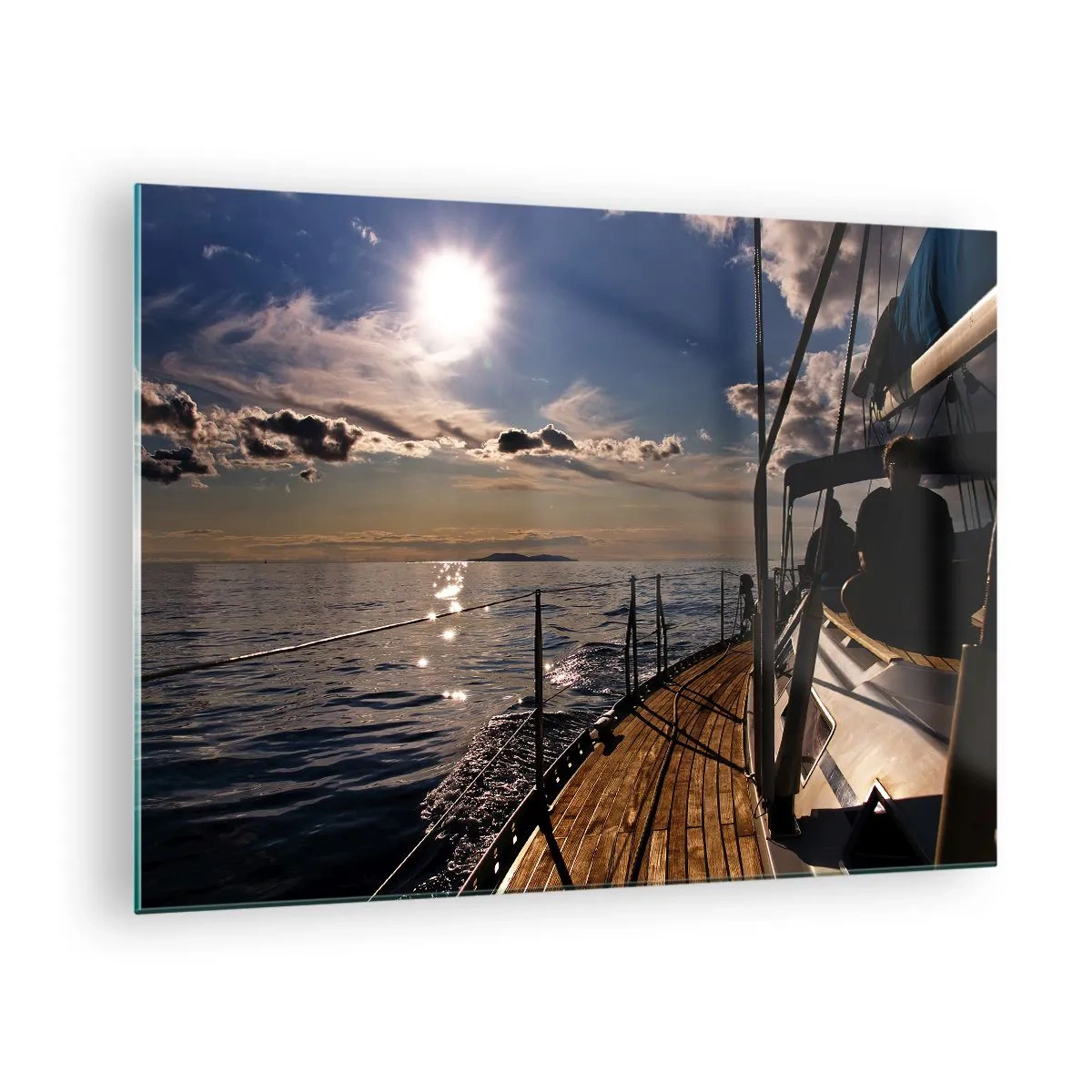 Quadro su vetro - Una crociera in barca a vela verso il tramonto - 70x50cm - A vele spiegate verso il sole - Decorazione murale moderna per soggiorno e camera da letto ARTTOR
