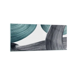 Quadro su vetro - Linee astratte fluide nelle tonalità del verde e del grigio - 120x50cm - Tracce smeraldo e nero - Decorazione murale moderna per soggiorno e camera da letto ARTTOR