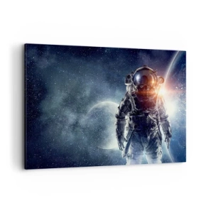 Quadro su tela - Stampe su Tela - Astronauta sullo sfondo dello spazio e del pianeta Terra - 100x70cm - Avventura nello spazio - Decorazione murale moderna per soggiorno e camera da letto ARTTOR