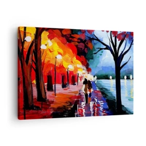 Quadro su tela - Stampe su Tela - Una passeggiata autunnale lungo il sentiero che domina l'acqua - 70x50cm - Autunno infuocato nel parco - Decorazione murale moderna per soggiorno e camera da letto ARTTOR