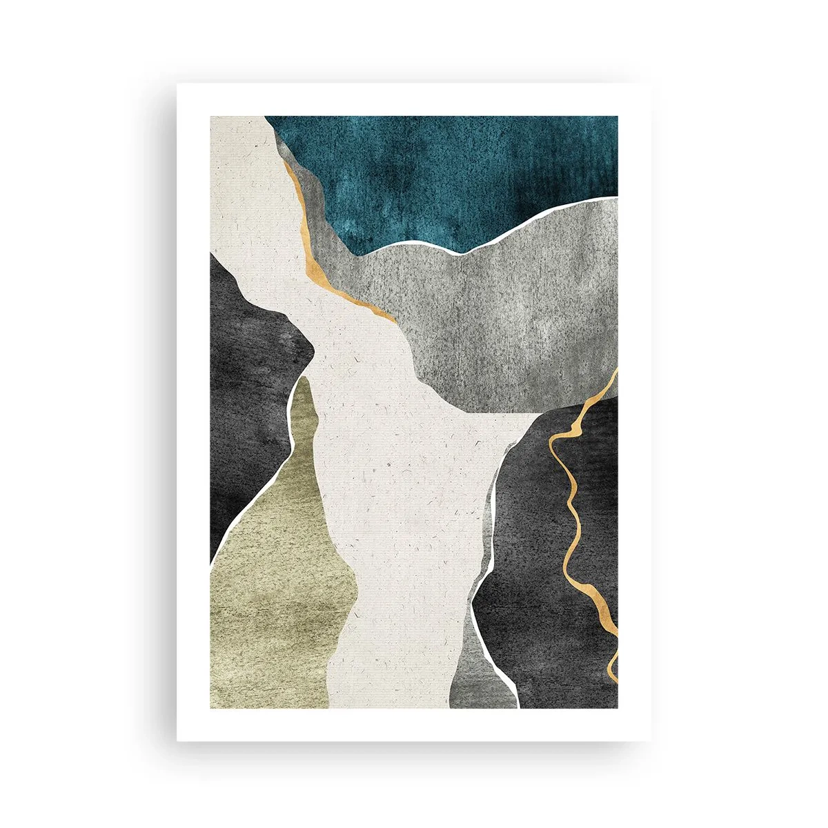 Poster - Composizione astratta con forme geometriche - 50x70cm - Composizione mosaico con filo d'oro - Decorazione murale moderna per soggiorno e camera da letto ARTTOR