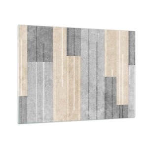 Quadro su vetro - Righe geometriche nei toni del grigio e del beige - 70x50cm - Composizione: rigare dritto - Decorazione murale moderna per soggiorno e camera da letto ARTTOR
