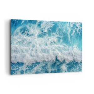 Quadro su tela - Stampe su Tela - Onde oceaniche dinamiche nelle tonalità del blu - 100x70cm - Con gioia e saltellando - Decorazione murale moderna per soggiorno e camera da letto ARTTOR