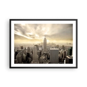 Poster in cornice nera - Panorama della città con vista sull'Empire State Building - 70x50cm - New York in grigio - Decorazione murale moderna per soggiorno e camera da letto ARTTOR