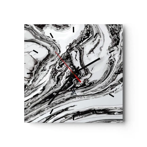 Orologio da parete - Orologio in Vetro - Motivo astratto in marmo in bianco e nero - 30x30cm - All'inizio vi era il caos - Decorazione murale moderna per soggiorno e camera da letto ARTTOR