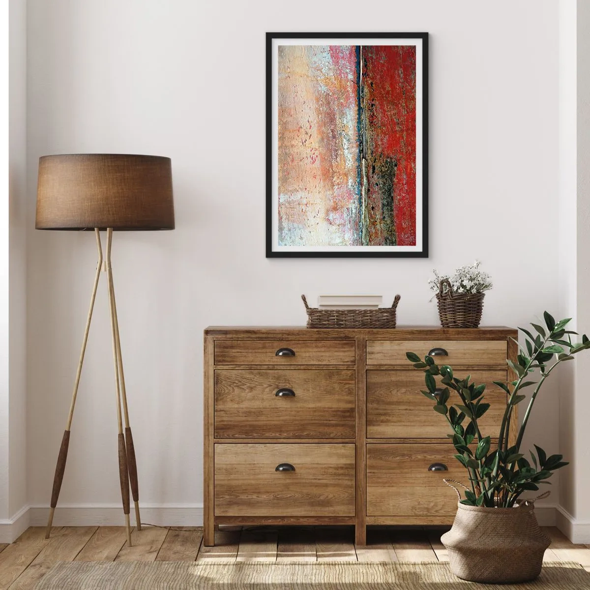 Poster in cornice nera - Texture astratta con abrasioni in rosso e beige - 50x70cm - Forse è il mare - Decorazione murale moderna per soggiorno e camera da letto ARTTOR