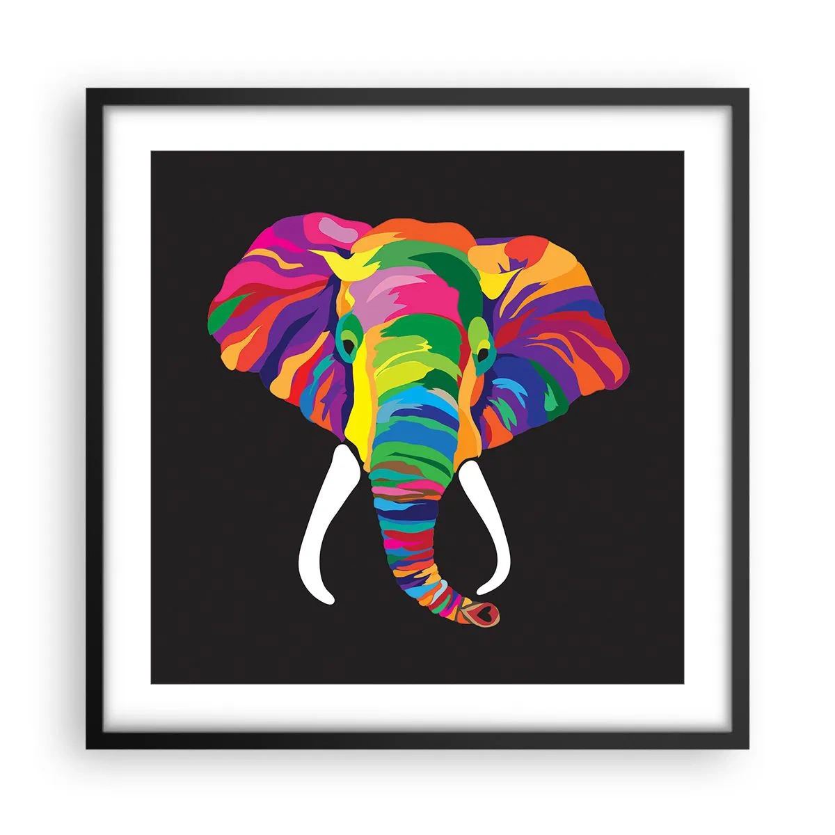 Poster in cornice nera - L'elefante che faceva il bagno nell'arcobaleno - 50x50 cm