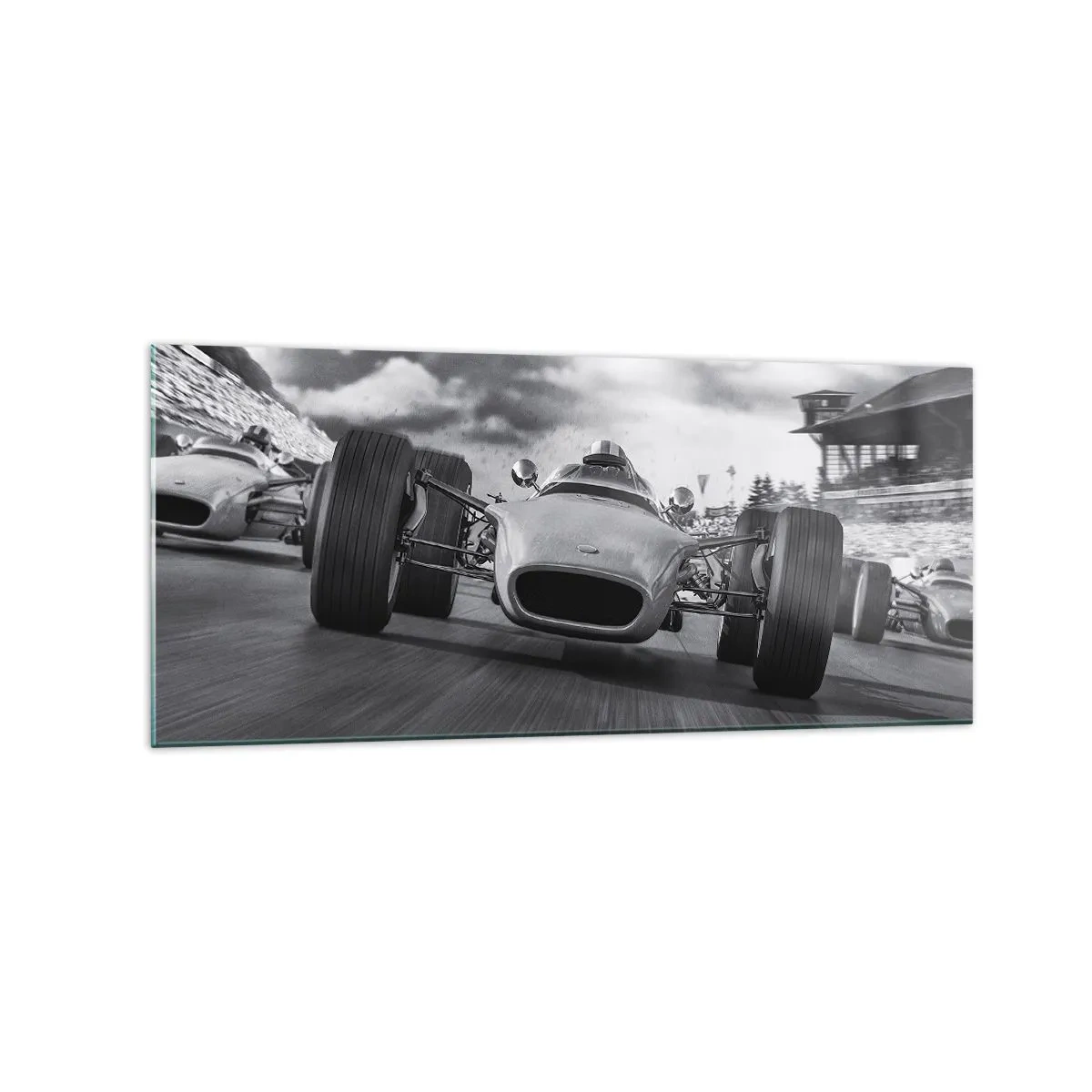 Quadro su vetro - Gara di auto d'epoca in movimento - 120x50cm - C'è la forza! - Decorazione murale moderna per soggiorno e camera da letto ARTTOR