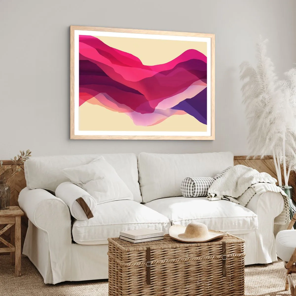 Poster in cornice rovere chiaro - Onde di porpora - 70x50 cm