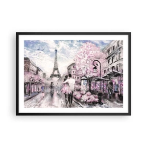 Poster in cornice nera - Una passeggiata romantica a Parigi vicino alla Torre Eiffel - 70x50cm - Se innamorarsi, allora solo a... - Decorazione murale moderna per soggiorno e camera da letto ARTTOR