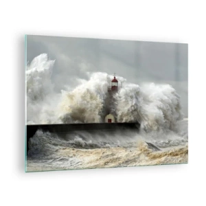 Quadro su vetro - Un faro circondato da onde potenti - 70x50cm - L'ira dell'oceano - Decorazione murale moderna per soggiorno e camera da letto ARTTOR