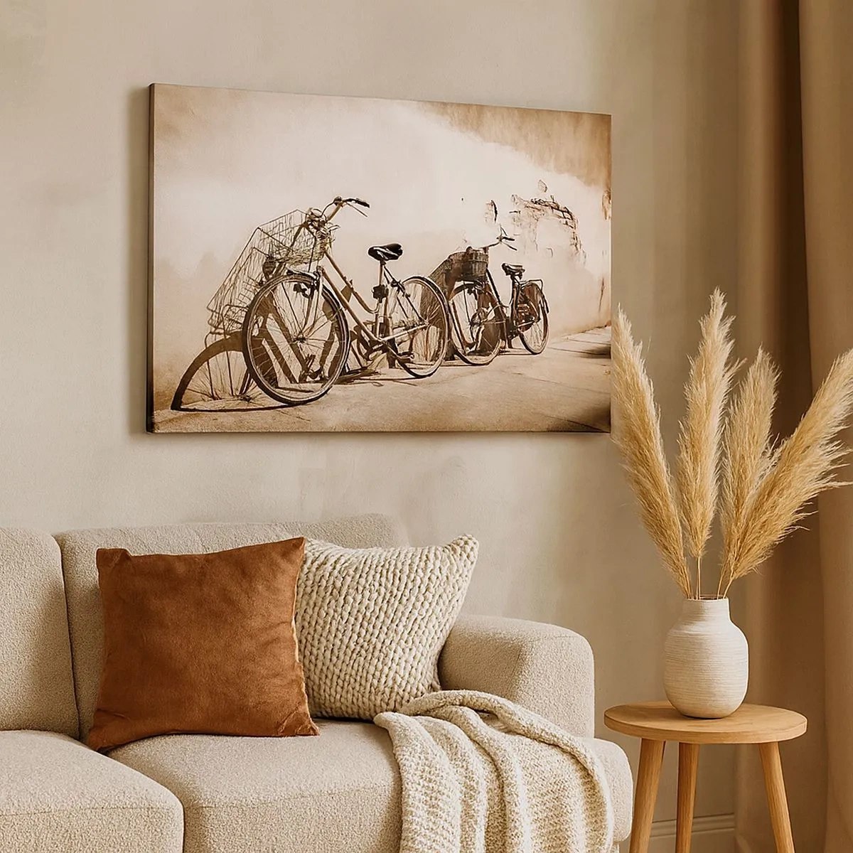 Quadro su tela - Stampe su Tela - Due biciclette appoggiate a un vecchio muro in stile retrò - 70x50cm - L'indimenticabile bellezza del passato - Decorazione murale moderna per soggiorno e camera da letto ARTTOR