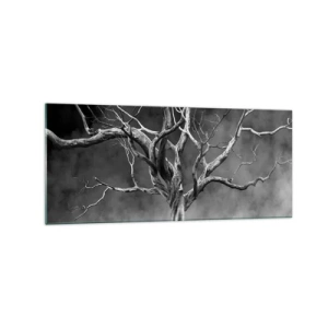 Quadro su vetro - Un albero secco in bianco e nero contro la nebbia - 120x50cm - Primordiale e sacro - Decorazione murale moderna per soggiorno e camera da letto ARTTOR