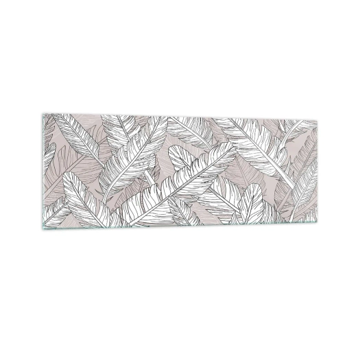 Quadro su vetro - Motivo in bianco e nero con foglie di banano su sfondo chiaro - 140x50cm - Vortice di piume - Decorazione murale moderna per soggiorno e camera da letto ARTTOR