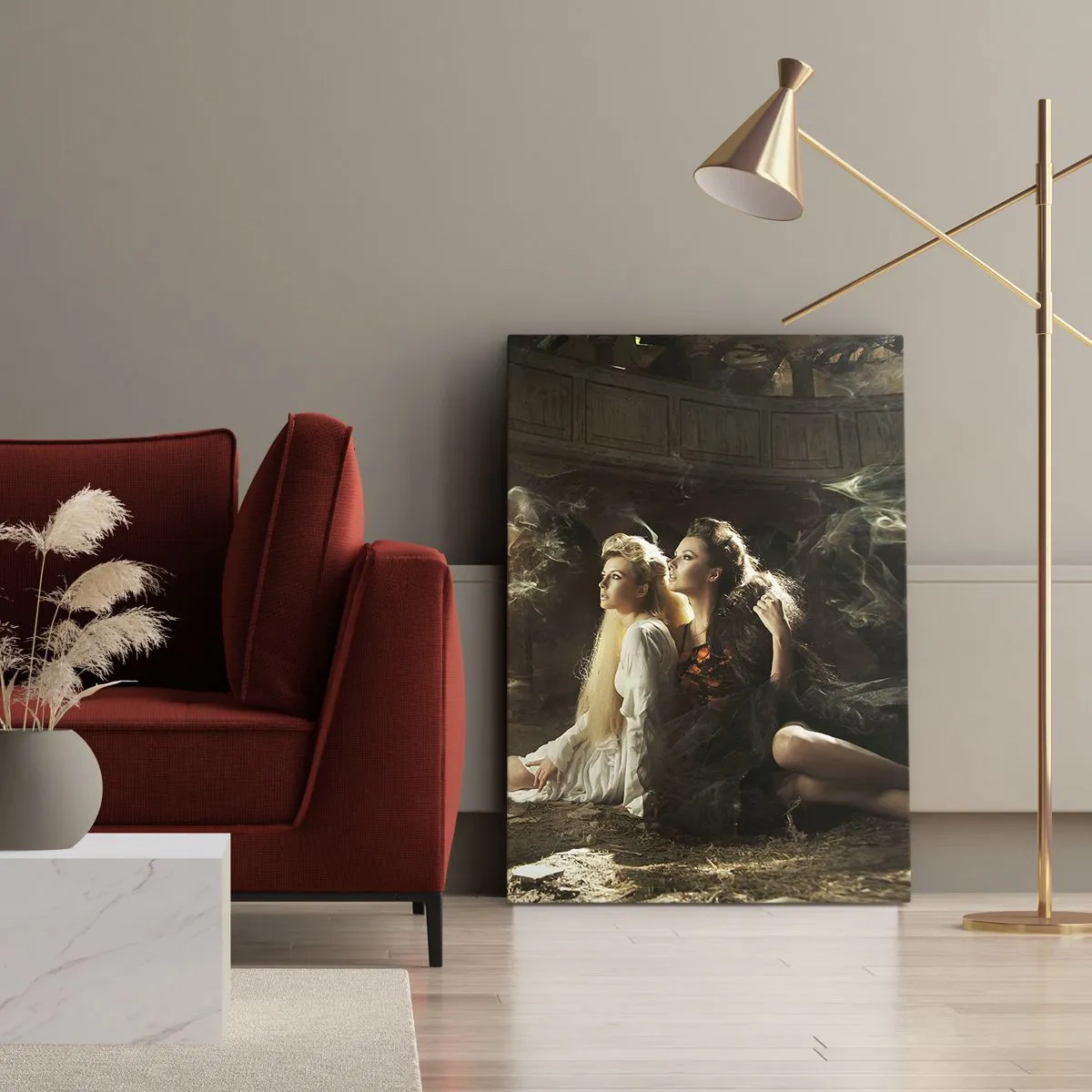 Quadro su tela - Stampe su Tela - Due donne in un ambiente magico con effetti di luce eterei. - 70x100cm - Ed è diventata poesia - Decorazione murale moderna per soggiorno e camera da letto ARTTOR
