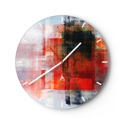 Orologio da parete - Orologio in Vetro - Forme geometriche astratte nelle tonalità del rosso - 30x30cm - Composizione arroventata - Decorazione murale moderna per soggiorno, cucina e camera da letto ARTTOR