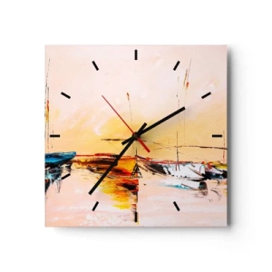 Orologio da parete - Orologio in Vetro - Barche colorate sulle acque calme al tramonto - 30x30cm - La sera sul molo - Decorazione murale moderna per soggiorno e camera da letto ARTTOR
