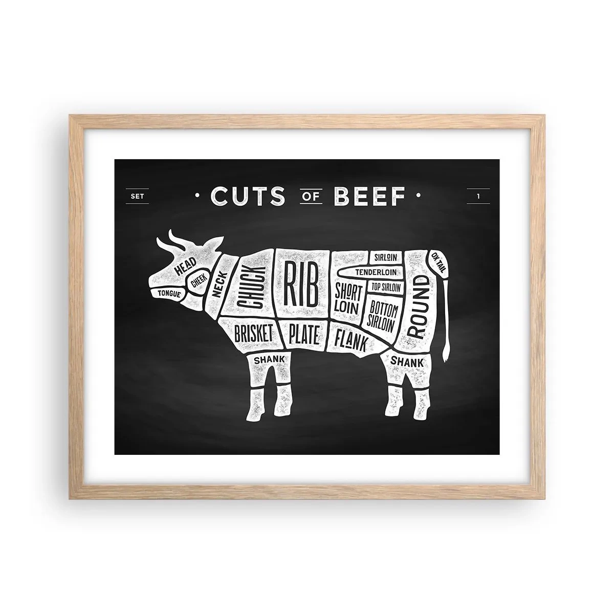 Poster in cornice rovere chiaro - Il sillabario del macellaio - 50x40 cm