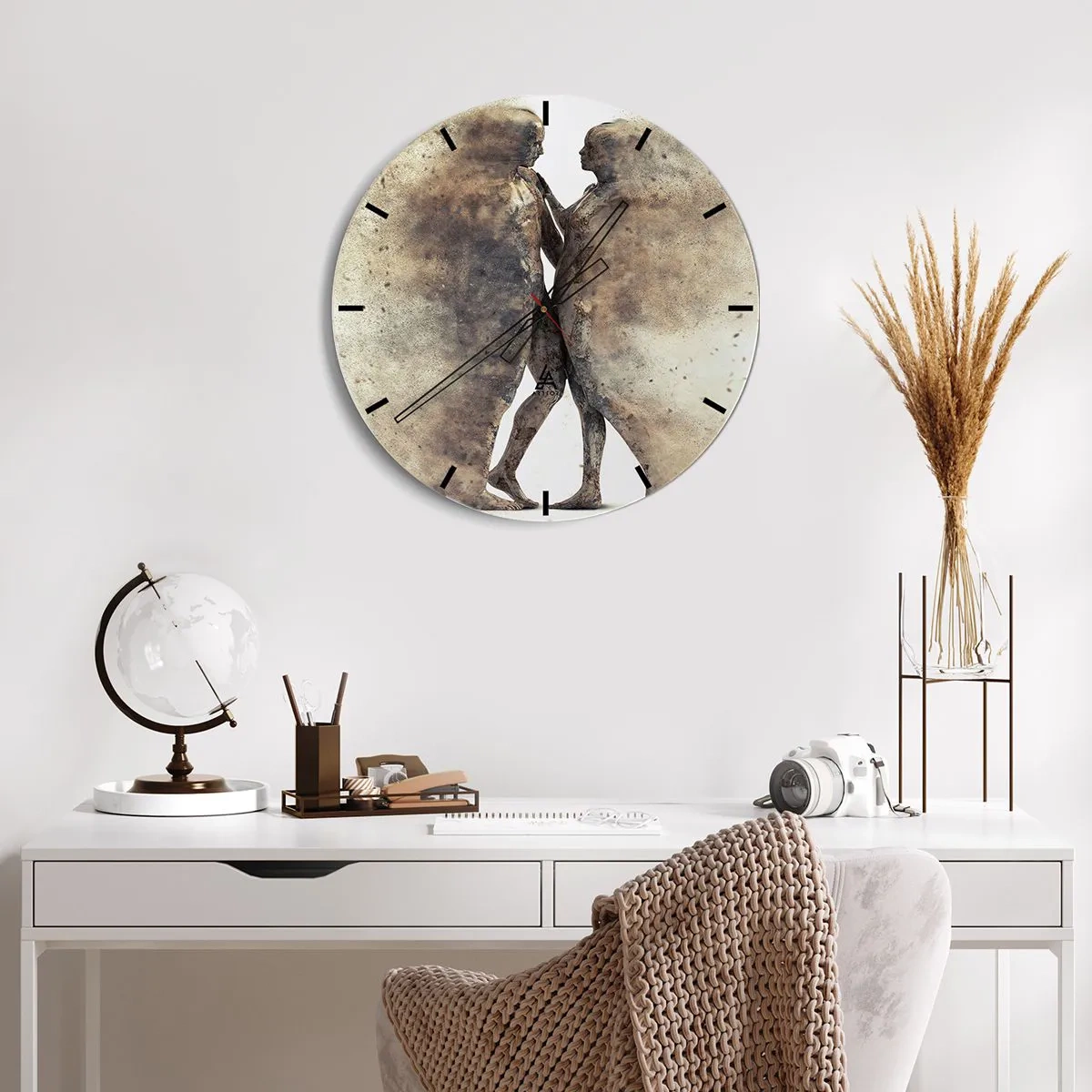 Orologio da parete - Orologio in Vetro - Due sagome in stile astratto su uno sfondo chiaro - 30x30cm - Nati dalla polvere, per amare - Decorazione murale moderna per soggiorno, cucina e camera da letto ARTTOR