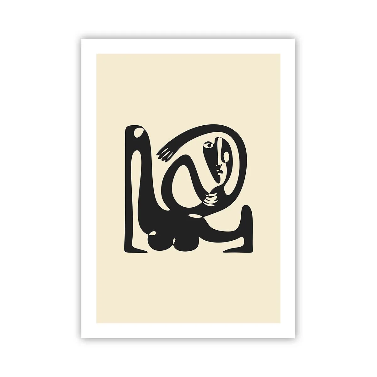 Poster - Figura astratta su sfondo beige con linee nere - 50x70cm - Quasi Picasso - Decorazione murale moderna per soggiorno e camera da letto ARTTOR