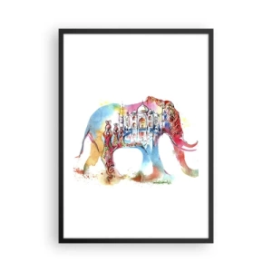 Poster in cornice nera - Elefante colorato con motivi indiani e il Taj Mahal - 50x70cm - India: aura d'amore - Decorazione murale moderna per soggiorno e camera da letto ARTTOR